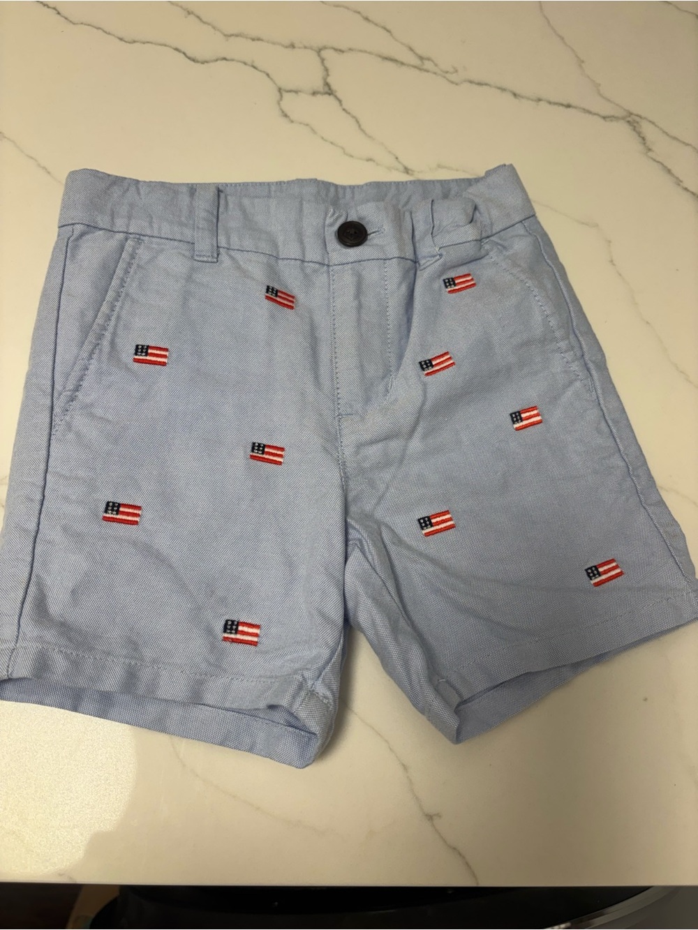 Janie and Jack Light Blue Flag-Embroidered Flat Front Shorts